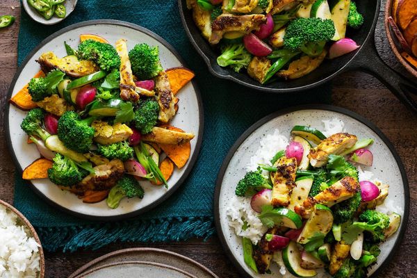Lemongrass chicken, zucchini, and broccoli stir-fry