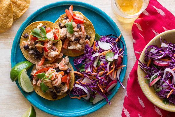 Havana shrimp mojo tostadas with cabbage slaw