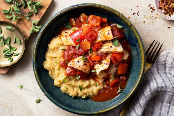 Sole arrabbiata with celery root mash