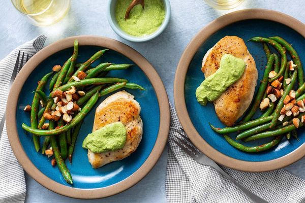 Catalan chicken with romesco verde and Spanish green beans
