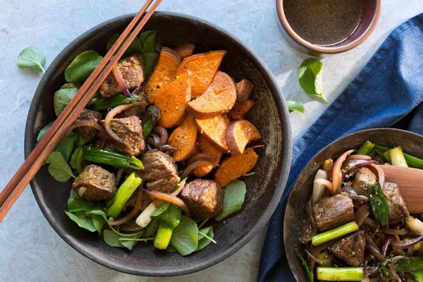 Vietnamese shaking beef with muoi tieu chanh sauce