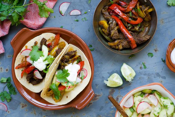 Steak fajitas with cucumber-radish salsa