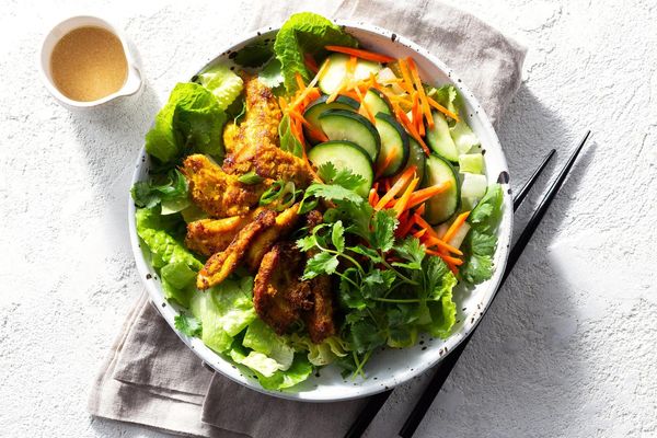 Lemongrass chicken salad with quick pickles and sesame-miso dressing