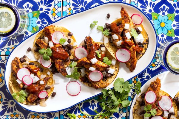 Smoky chicken tacos with black beans and chile-lime salsa