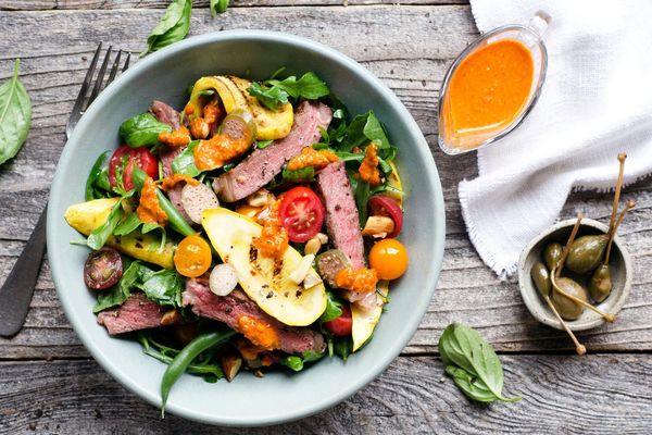 Steak salad with romesco vinaigrette