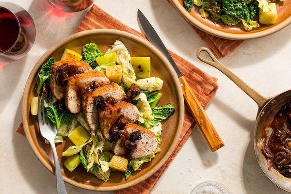 Pork tenderloin with fig agrodolce and caraway cabbage