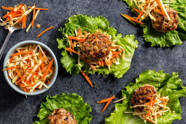 Lettuce-wrapped turkey sliders with Asian slaw