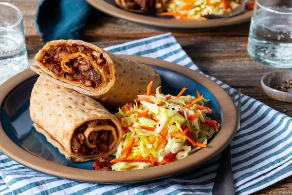 Two-bean Sloppy Joe wraps with mushrooms and tangy coleslaw