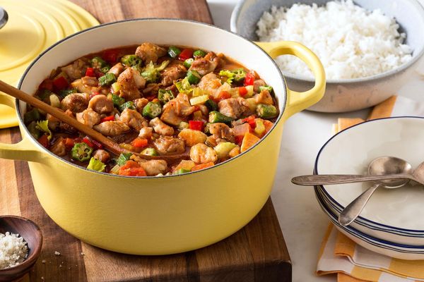 Creole chicken gumbo with okra over white rice