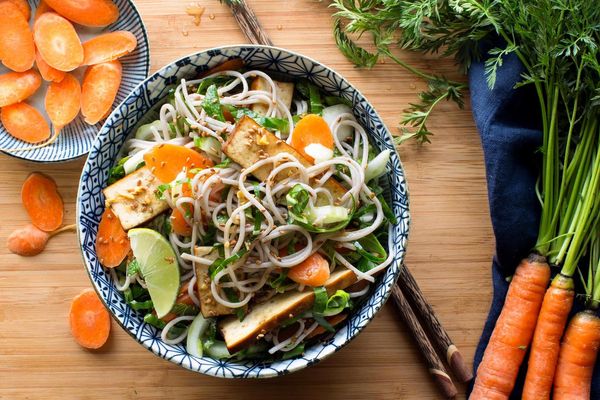 Five-spice braised tofu and soba noodle salad with bok choy