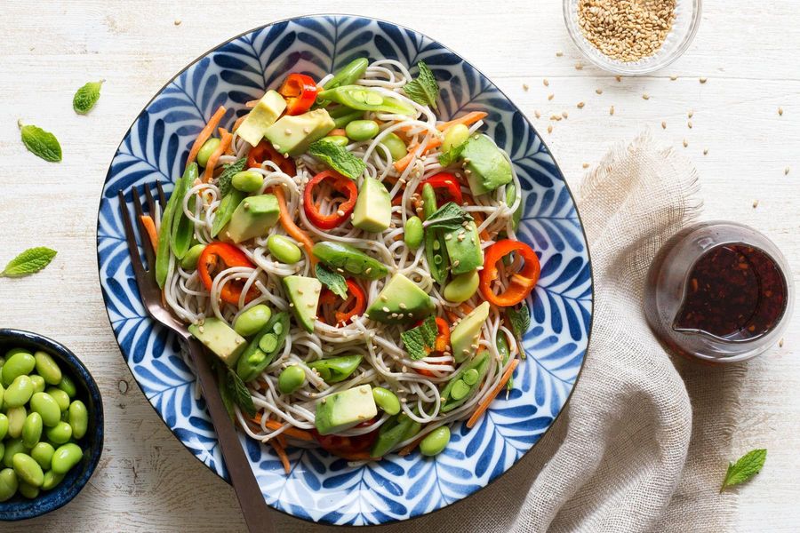 Soba noodle salad with avocado and edamame