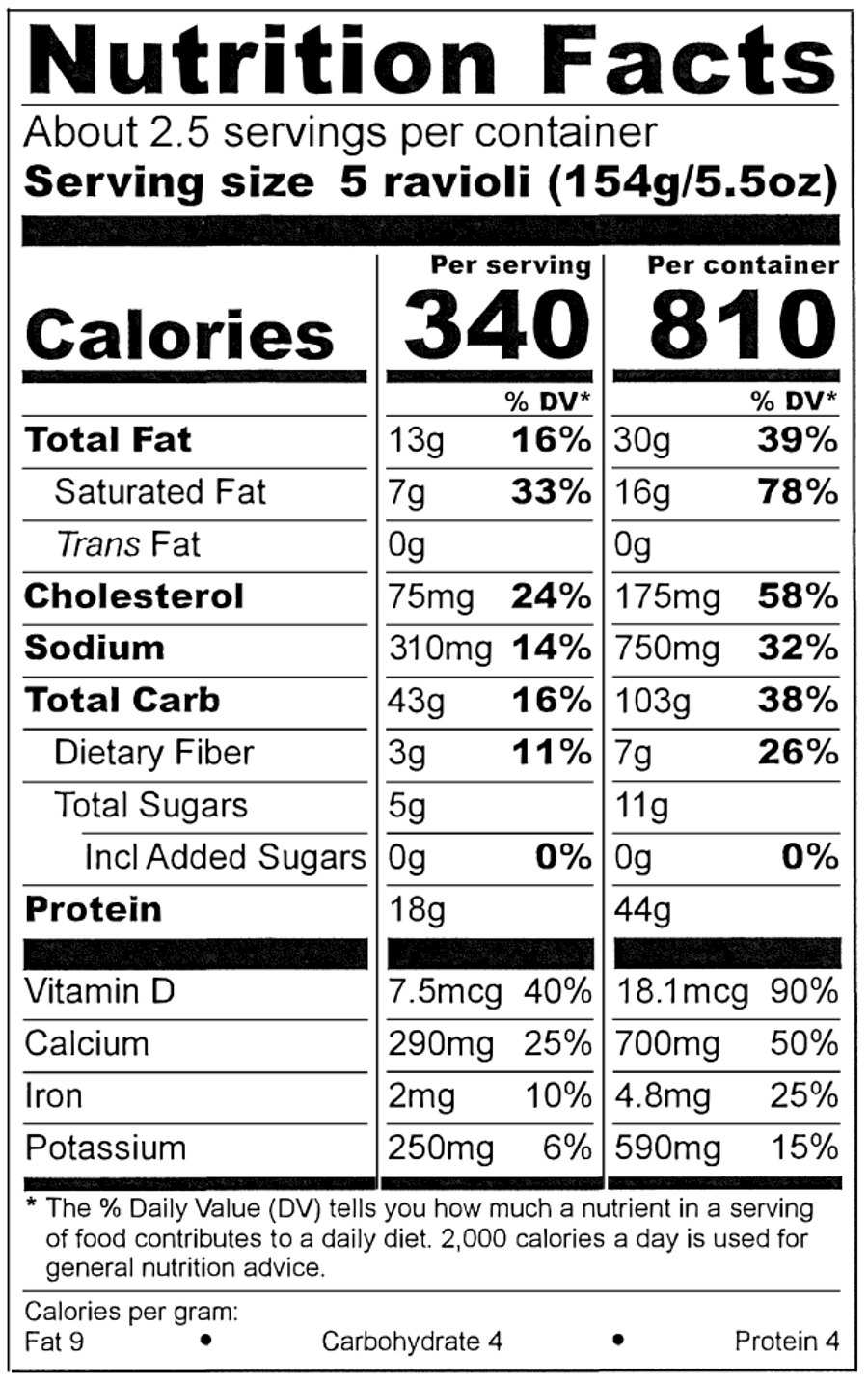 Spinach and Roasted Garlic Ravioli Nutrition