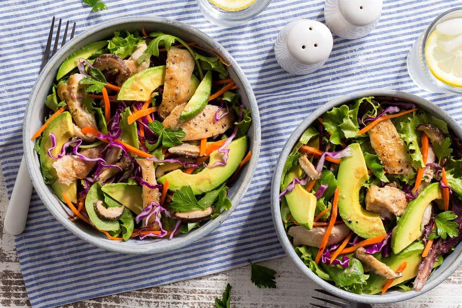 Speedy chicken salad with shiitake mushrooms and lemon vinaigrette