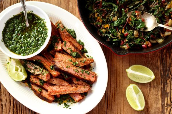 Steak and Chimichurri with swiss chard