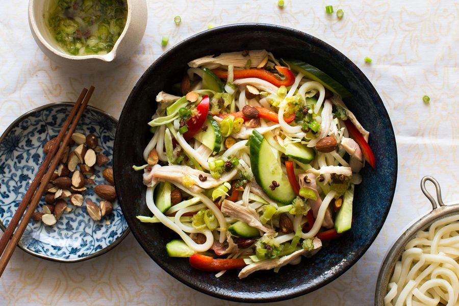 Sichuan chicken noodle salad with ginger-scallion sauce image