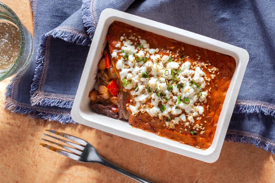 Beef Mole and Pinto Bean Enchilada Pie With Queso Fresco Sunbasket