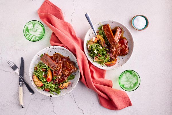 Hot honey ribs with grilled nectarine salad