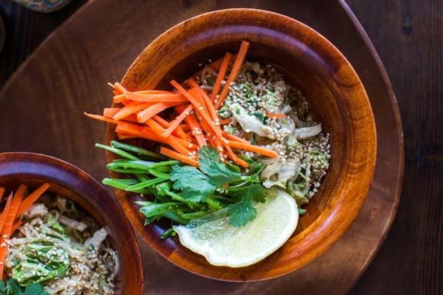 Kelp noodle salad with sesame, soy and almond butter