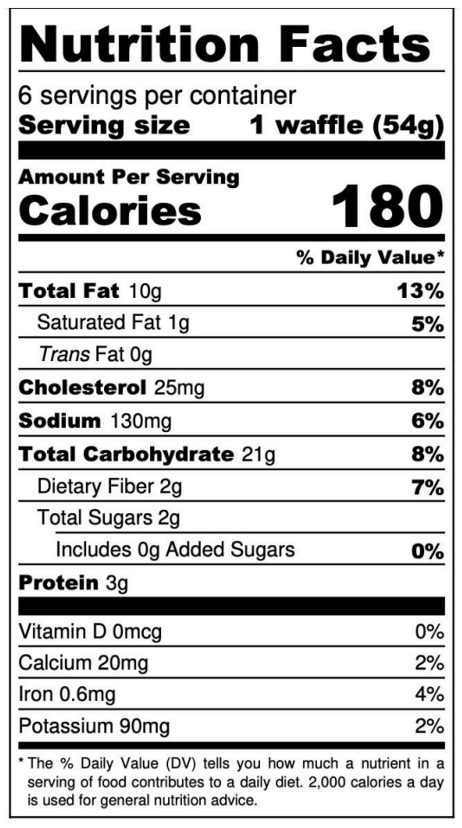 Banana Waffles, Gluten-Free (6 count) Nutrition
