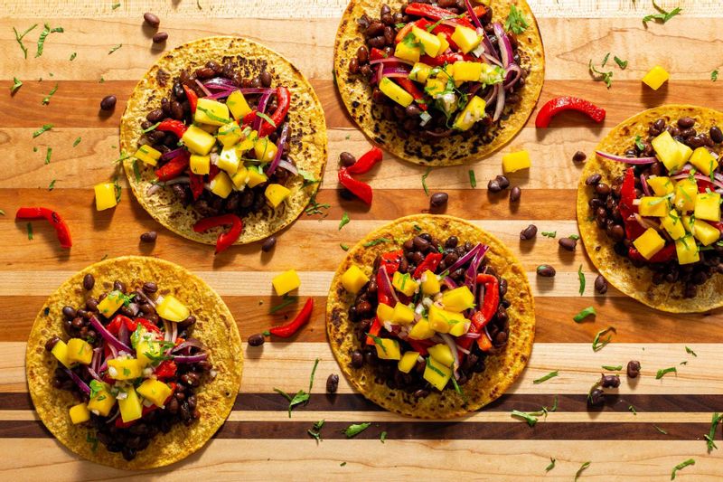 Spicy Black Bean Tacos with Mango Salsa and Peperonata Sunbasket