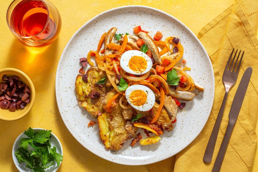 Tunisian-spiced peppers and onions with your choice of protein
