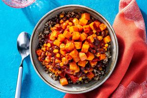 Incan sweet potato stew with beans, quinoa, and chipotle in adobo