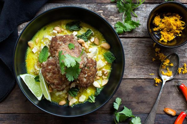 Ginger-turkey meatballs in coconut-milk broth