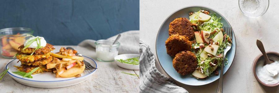 Vegetable Latkes & Sweet Potato-scallion Fritters