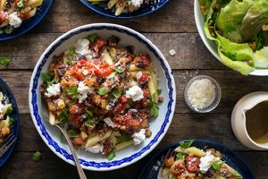 Pasta alla Norma with eggplant and fresh ricotta