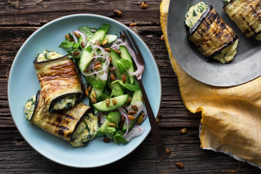 Eggplant involtini with Persian cucumber salad