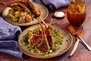 Lamb chops with warm potato salad and creamed spinach