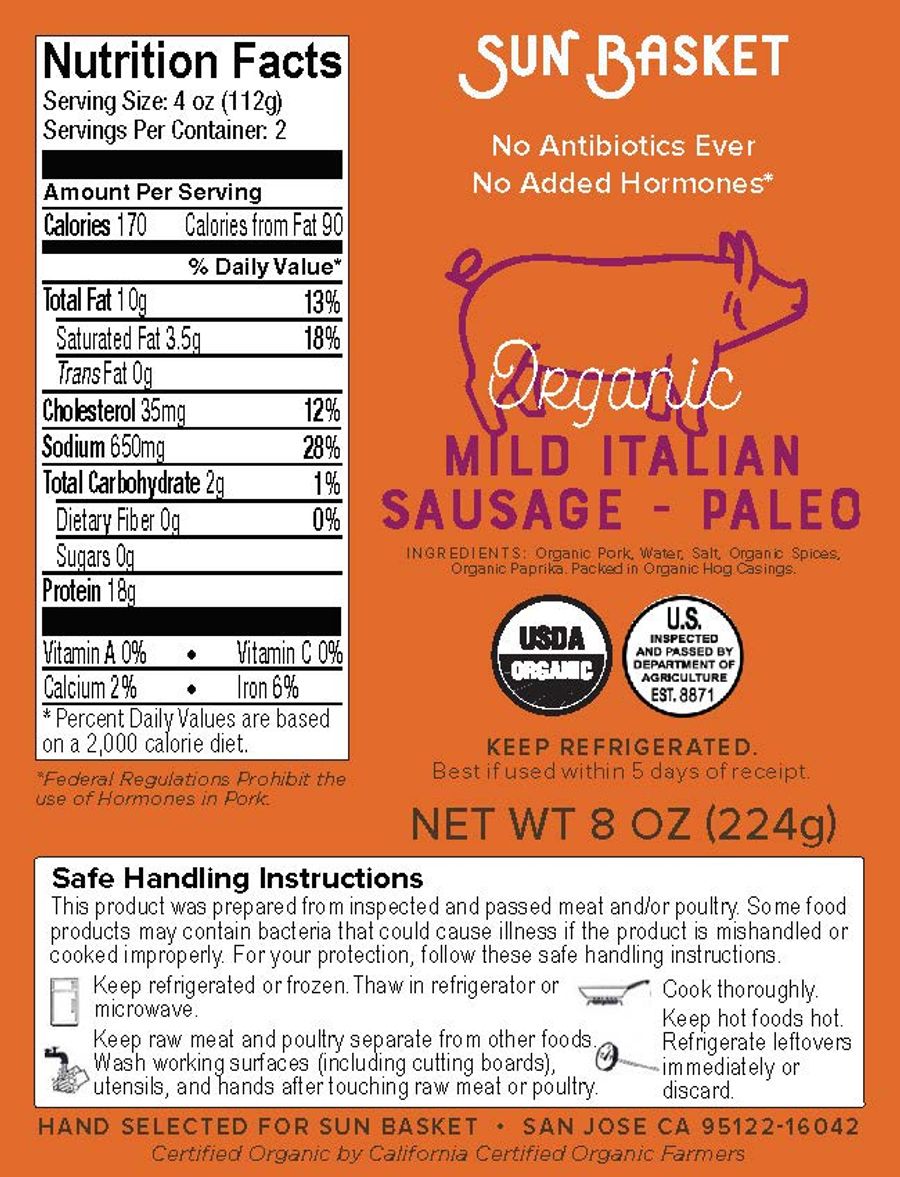 Organic fresh mild Italian pork sausages (2 count) Sunbasket