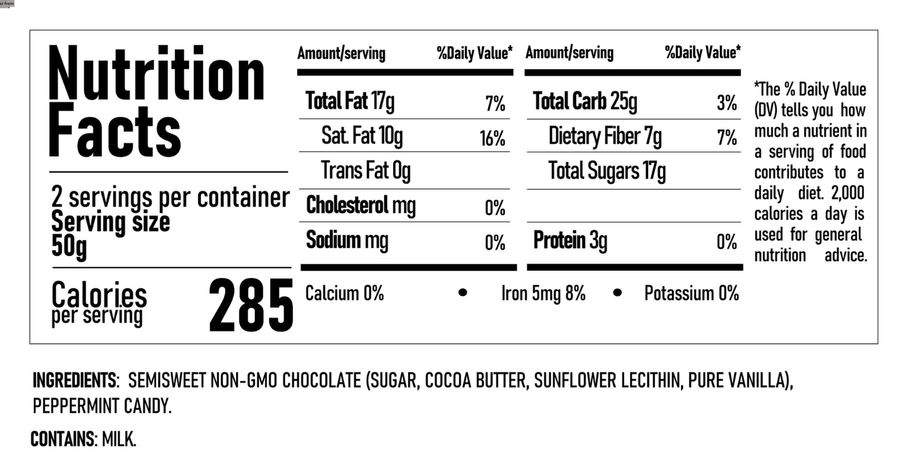 Peppermint dark chocolate cocoa stirrer Nutrition