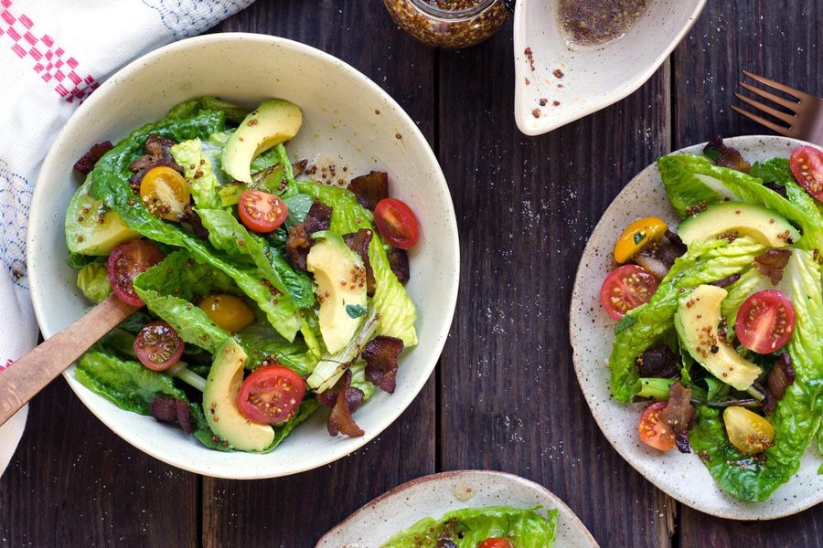 Bacon, avocado and little gem salad