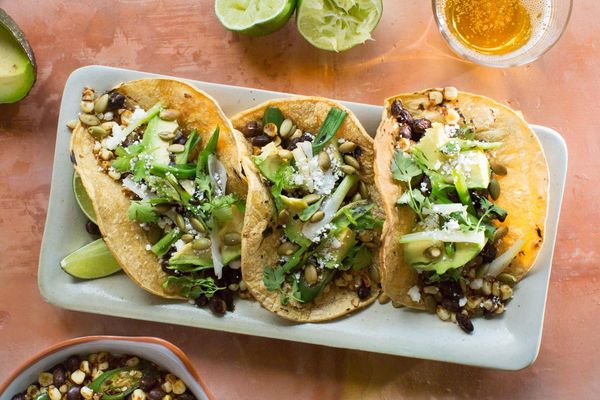 Black bean tacos with corn and queso fresco