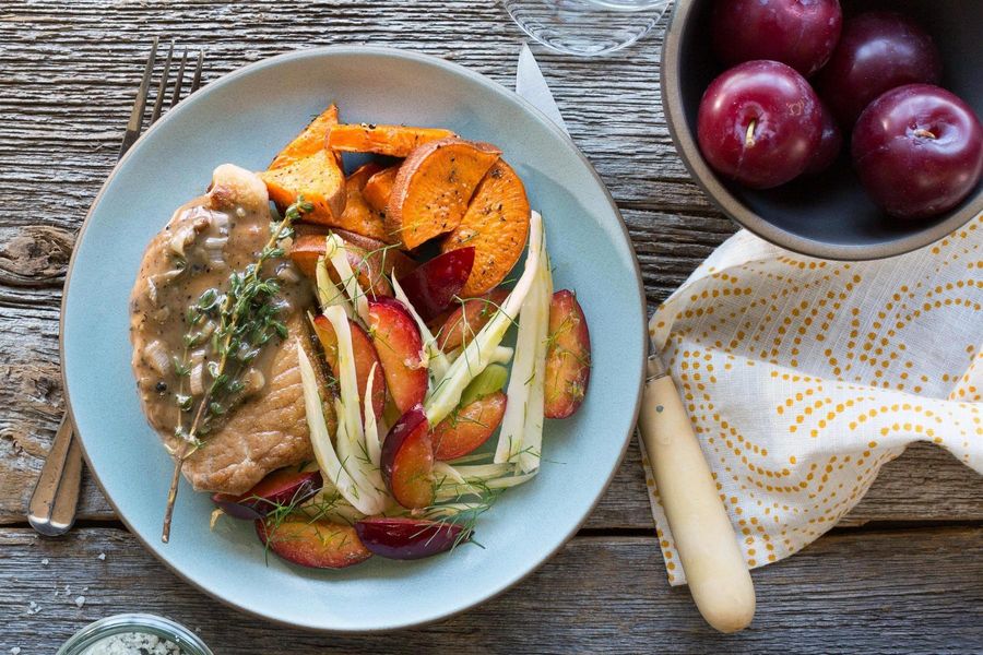 Pork with plum-fennel salad