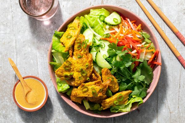Lemongrass chicken salad with pickled carrots and sesame-miso dressing