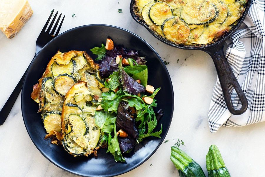 Zucchini and ricotta torta with field green salad