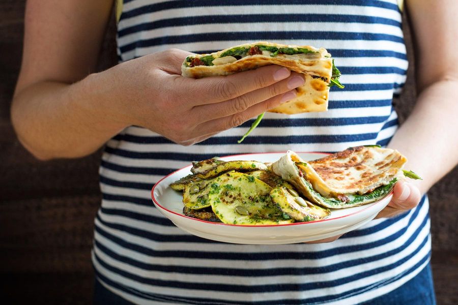 Summer vegetable panini with mozzarella and arugula pesto