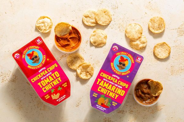 Chickpea Chips with Tamarind and Tomato Chutneys