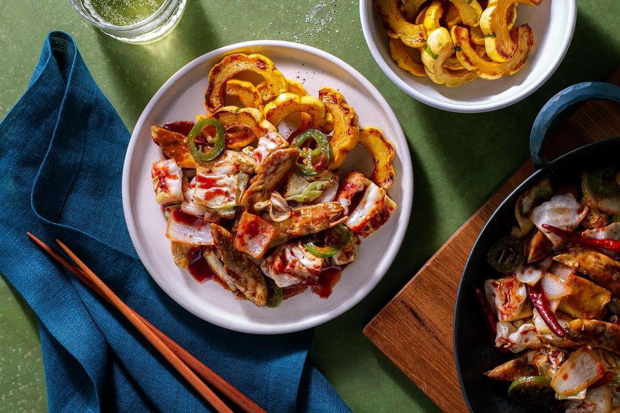 Sweet and spicy stir-fry with delicata squash