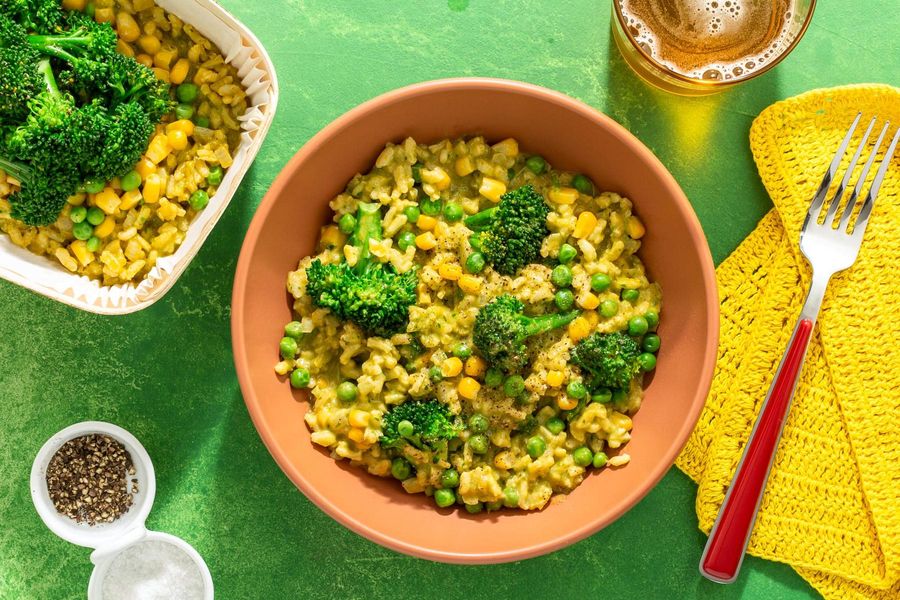 Risotto verde with broccoli, spinach, and peas