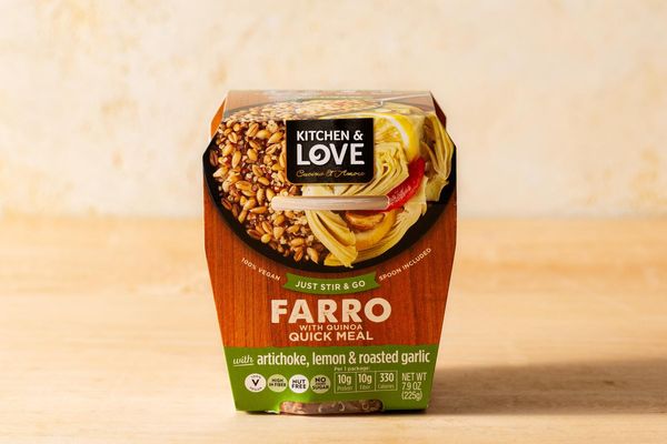 Farro cup with artichoke, lemon, and roasted garlic