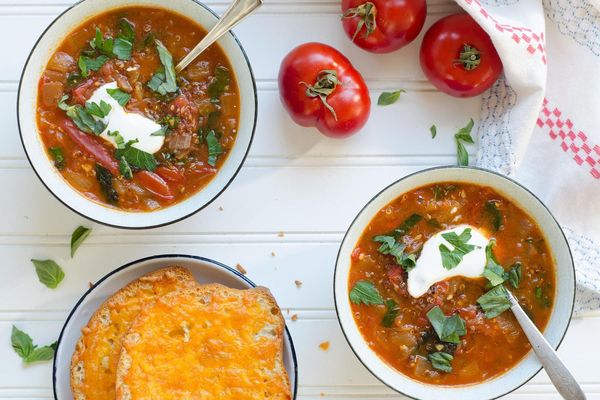 Tomato quinoa soup with cheesy toast
