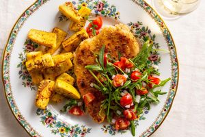 Chicken paillard with spiced squash and tomato salsa