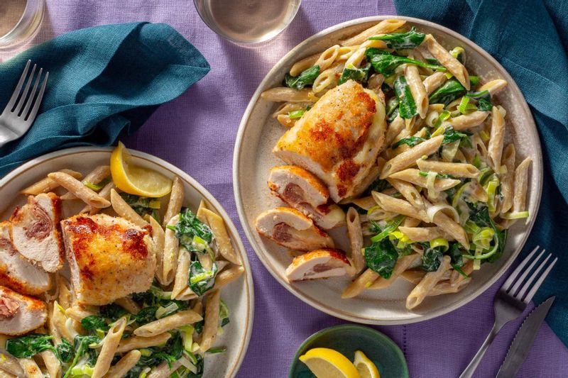 Chicken Cordon Bleu with Prosciutto over Creamy Penne and Spinach | Sunbasket