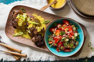 Thai-style pork tenderloin with lemongrass sauce and tomato salad
