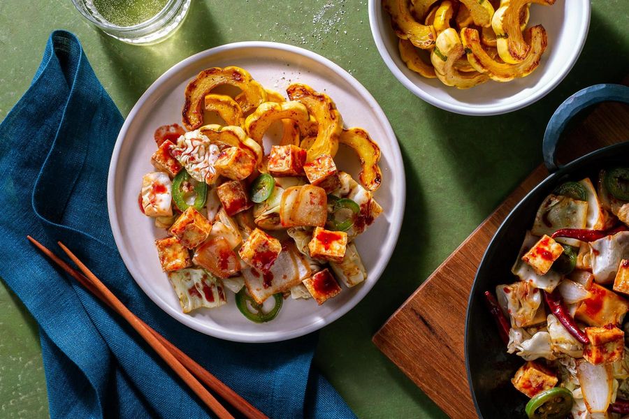 Sweet and spicy stir-fry with delicata squash