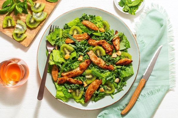 Spanish steak salad with kiwi, mint, and Marcona almonds