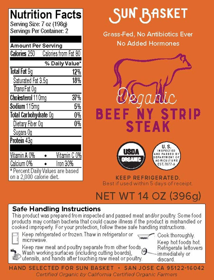 Grass-Fed Organic New York Strip Steaks (2 count) Nutrition